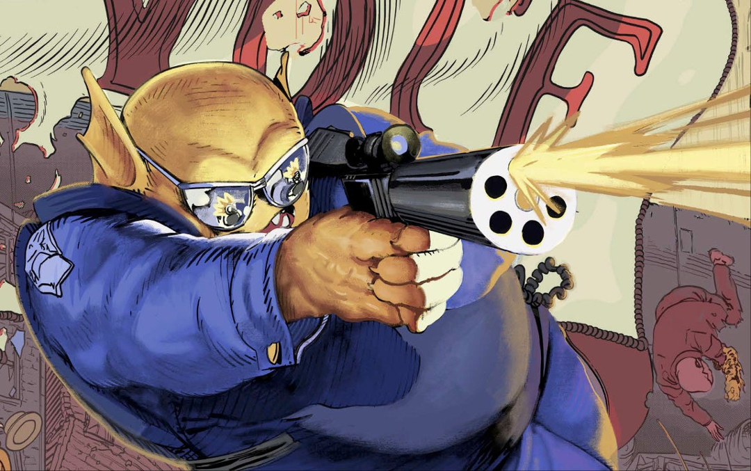 If a story about a duo of corrupt cops murdering marginalized mutants in hyperviolent ways sounds rather grim and off-putting, well, it kind of is. But Justice Warriors is an absurdist comedy at heart. (Ben Clarkson and Matt Bors / Ahoy Comics)